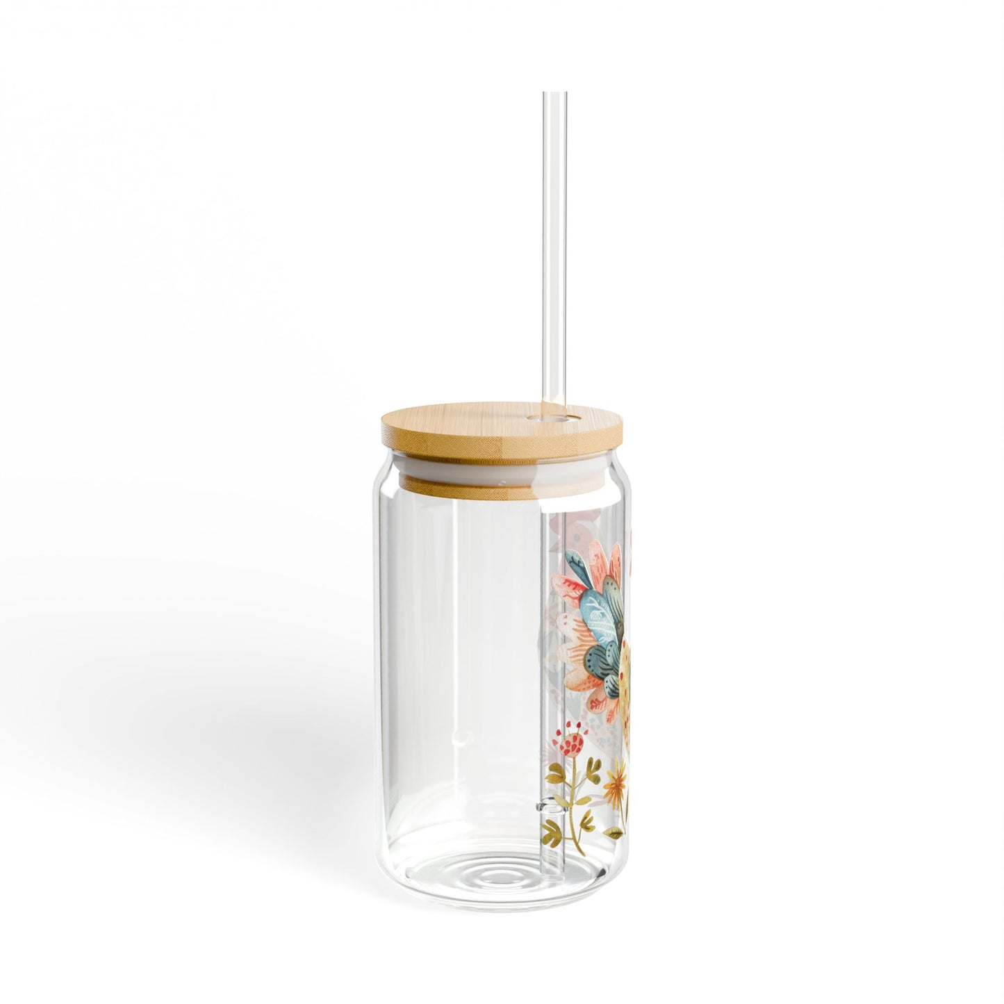 Sipper Glass Watercolor Chicken Design 16oz - Lorena Segura Design Lorena Segura Design