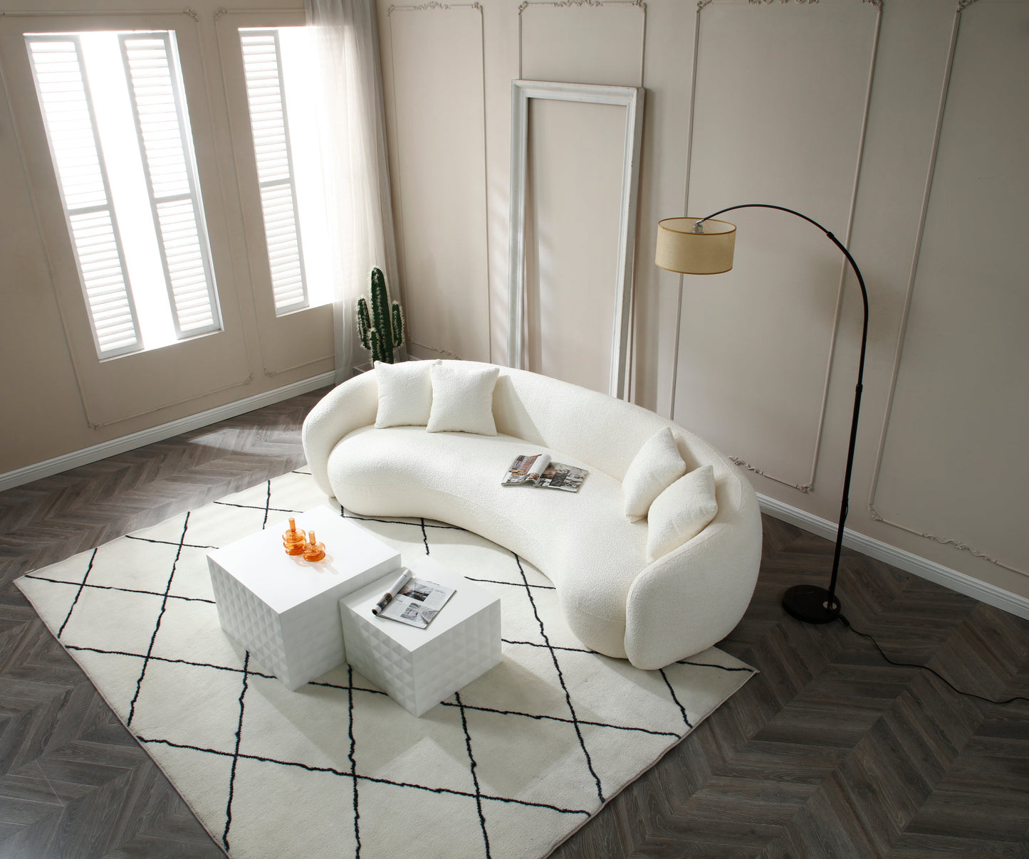 102'' 5-Seater Boucle Sofa Modern Sectional Half Moon Leisure Couch - Lorena Segura Design Lorena Segura Design
