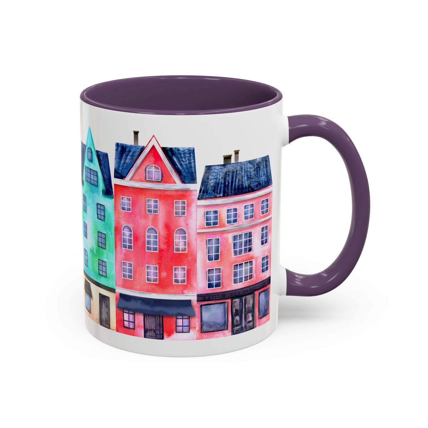 Colorful Watercolor Cityscape Accent Coffee Mug (11, 15oz) - Lorena Segura Design Lorena Segura Design