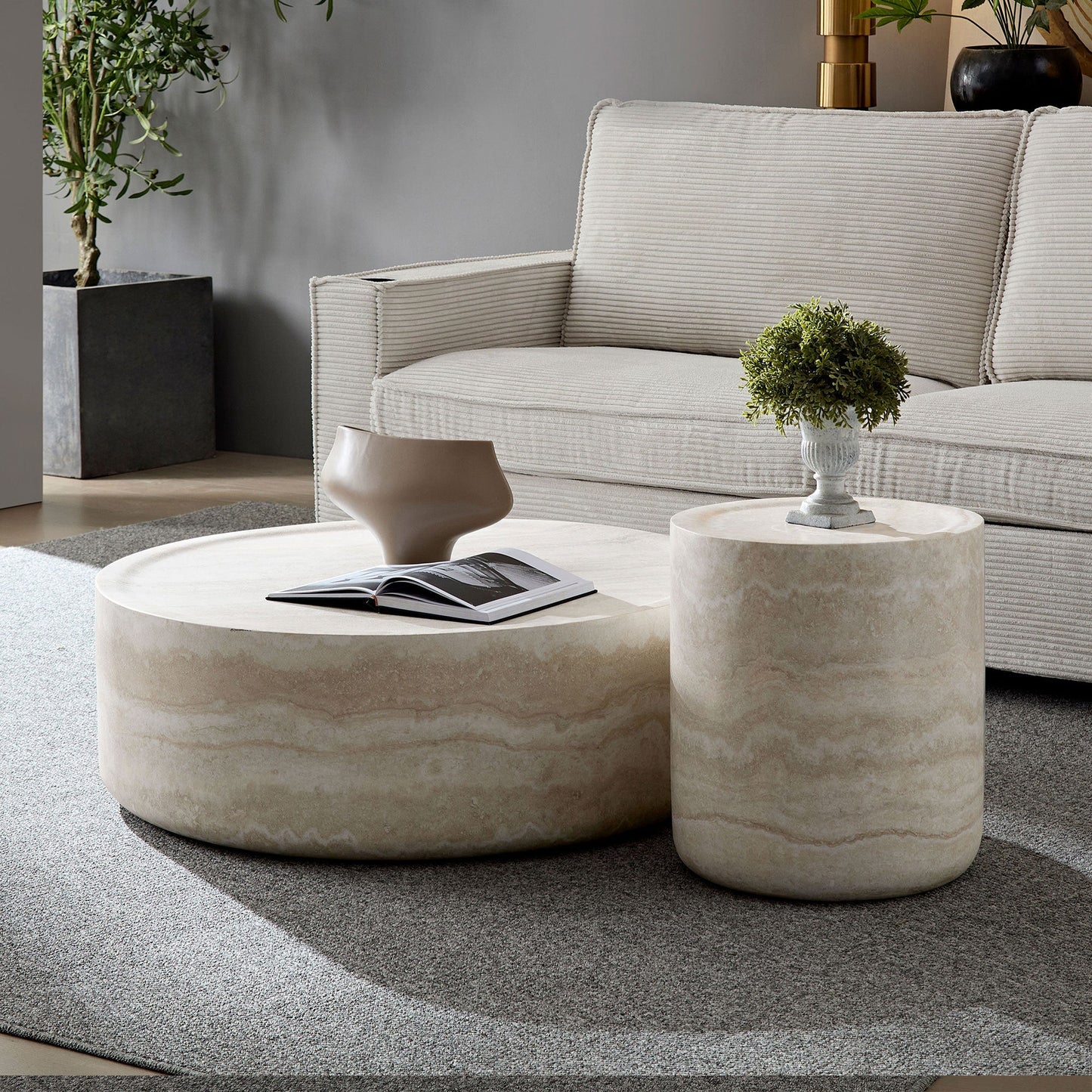 Set of 2 Faux MARS Pattern Coffee Tables side Table Round Tea Faux - Lorena Segura Design Lorena Segura Design
