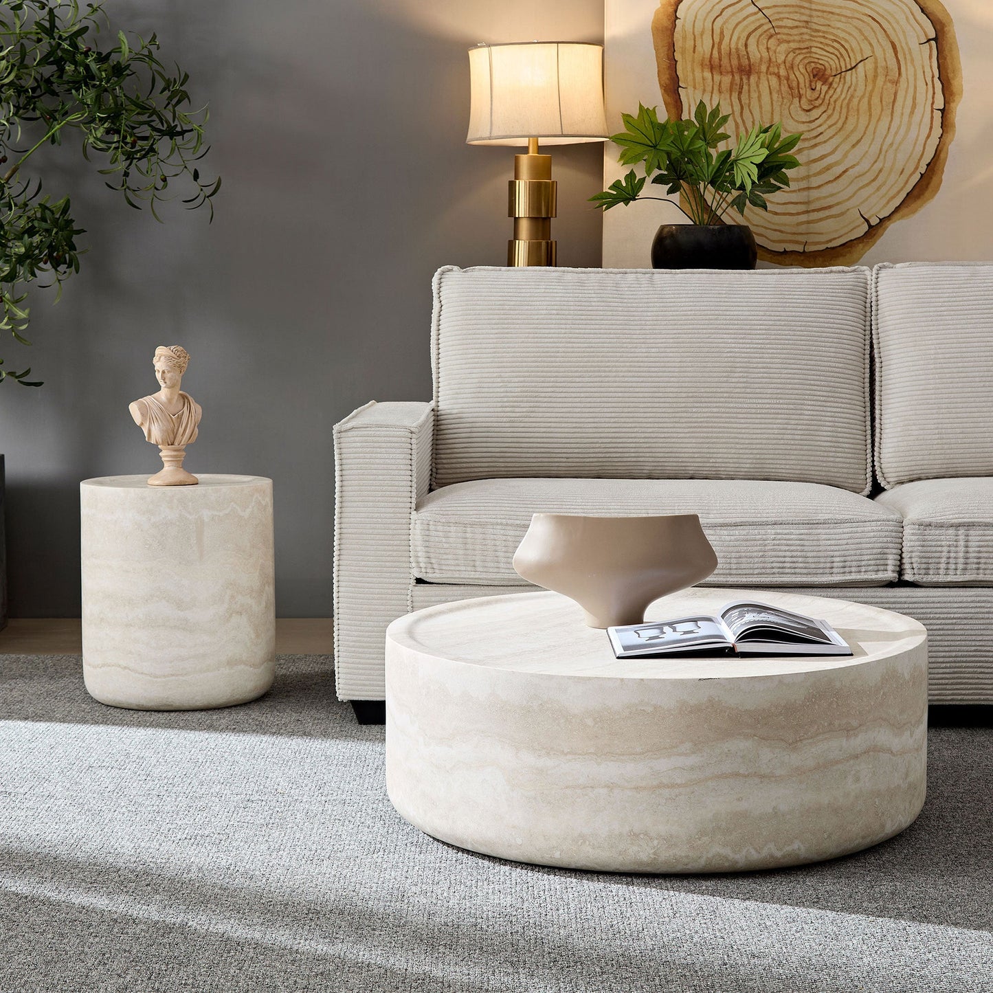 Set of 2 Faux MARS Pattern Coffee Tables side Table Round Tea Faux - Lorena Segura Design Lorena Segura Design
