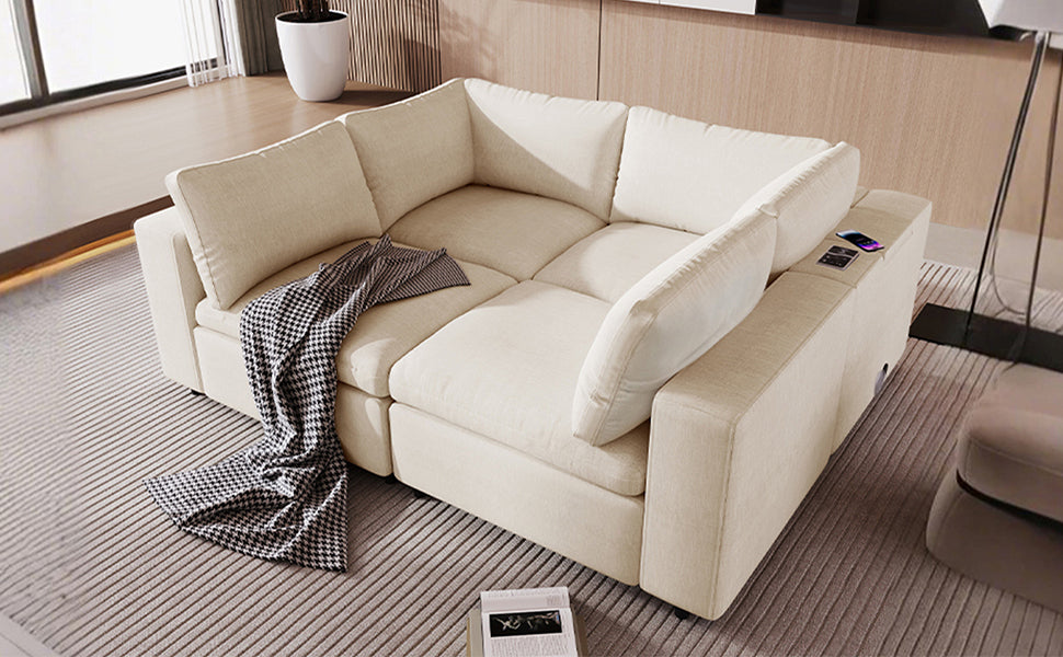 Upholstered Modular Sofa with with Storage Space, USB Charge - Lorena Segura Design Lorena Segura Design