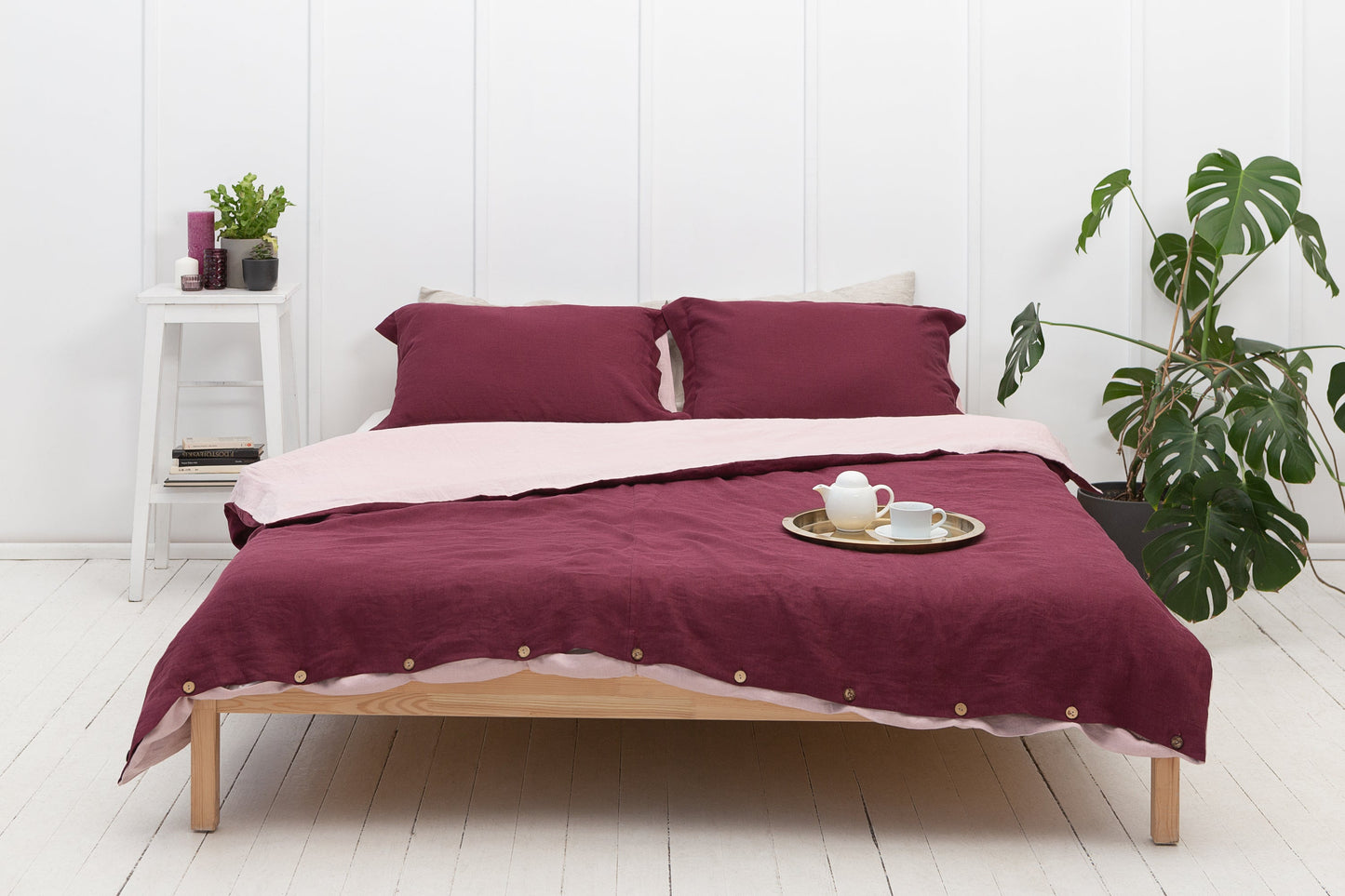 Dark Plum and Pale Pink double side linen bedding set, two tones - Lorena Segura Design Lorena Segura Design