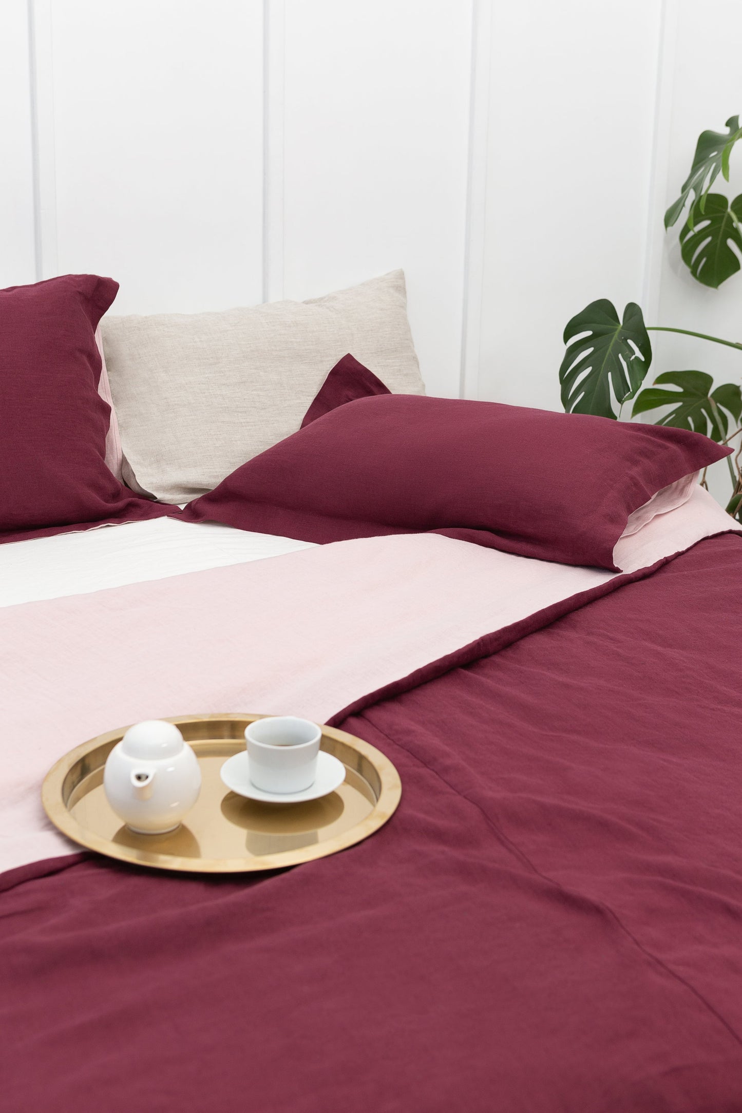 Dark Plum and Pale Pink double side linen bedding set, two tones - Lorena Segura Design Lorena Segura Design