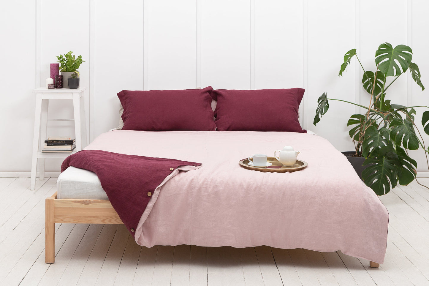 Dark Plum and Pale Pink double side linen bedding set, two tones - Lorena Segura Design Lorena Segura Design