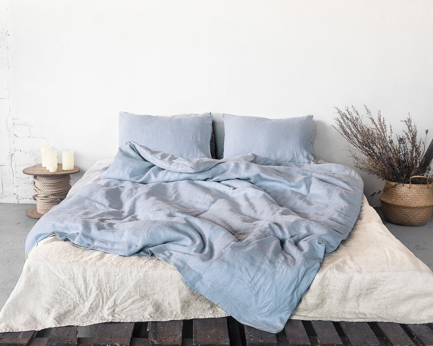 Ice Blue linen bedding set with zipper - Lorena Segura Design Lorena Segura Design