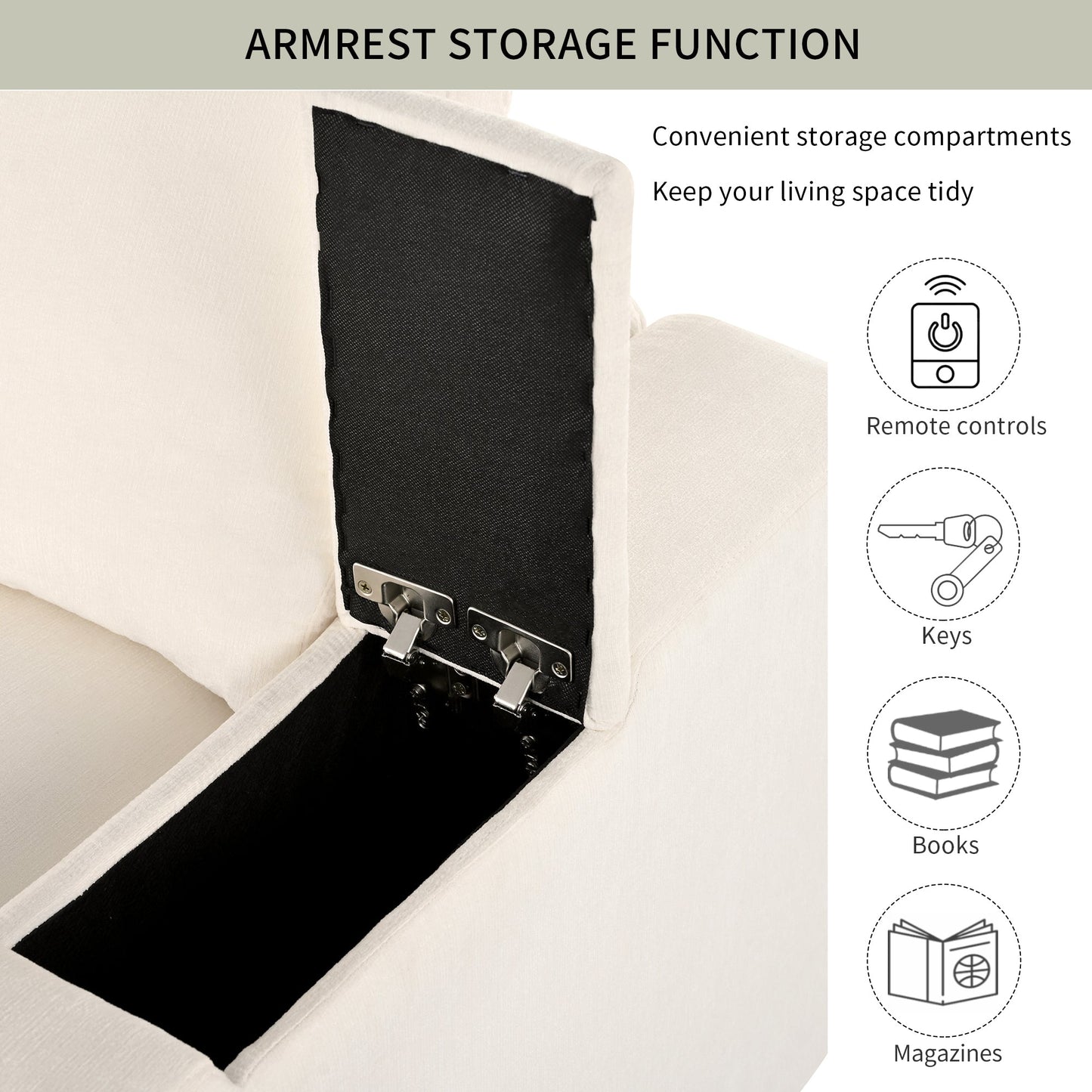 Upholstered Modular Sofa with with Storage Space, USB Charge - Lorena Segura Design Lorena Segura Design