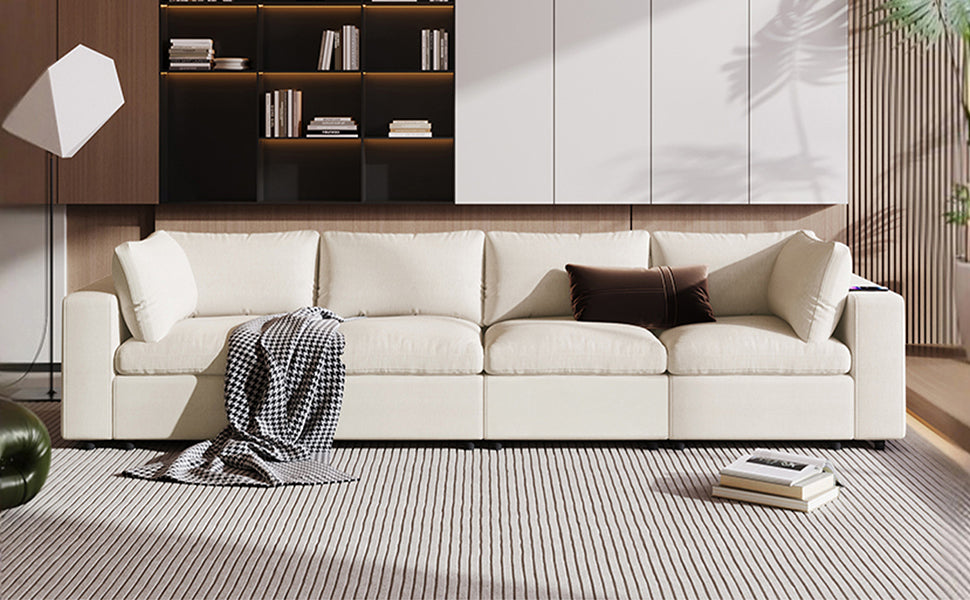 Upholstered Modular Sofa with with Storage Space, USB Charge - Lorena Segura Design Lorena Segura Design