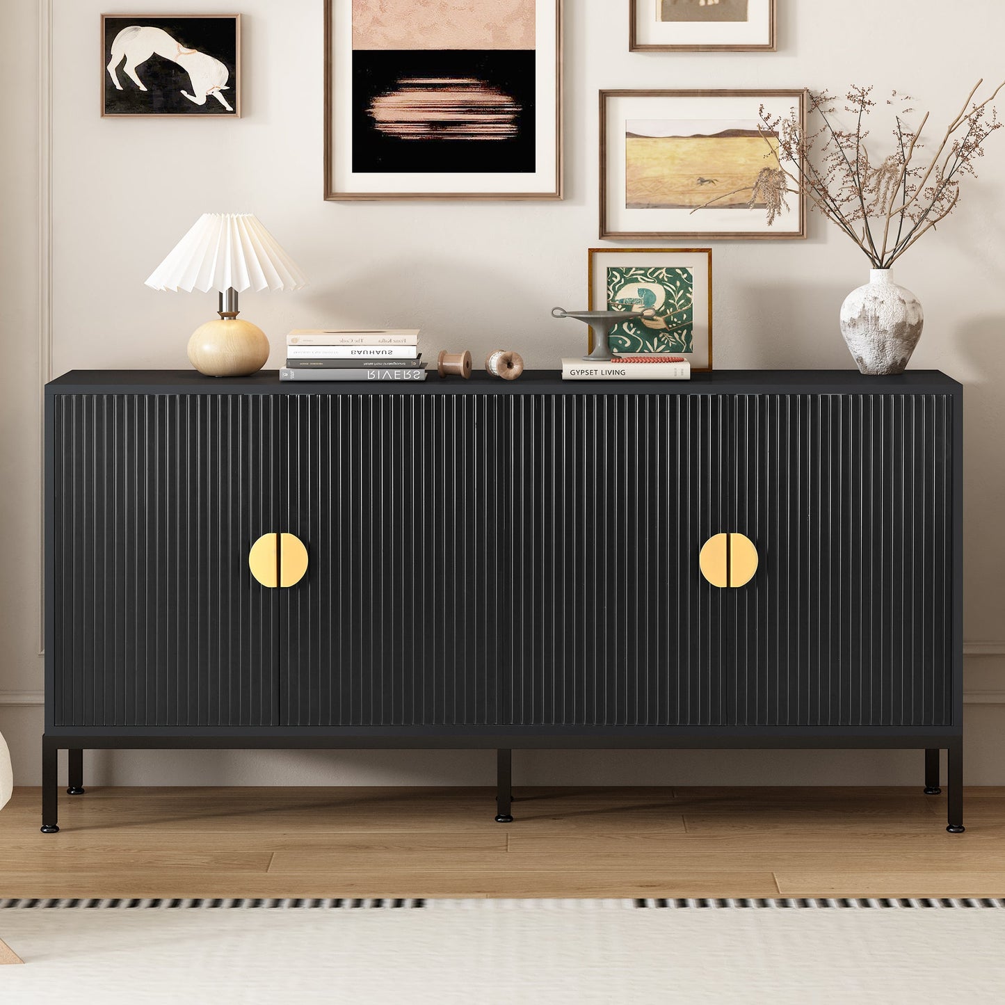 Exquisite Vertical-Striped Four-Door Sideboard - Lorena Segura Design Lorena Segura Design