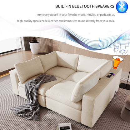 Upholstered Modular Sofa with  with Storage Space, USB Charge - Lorena Segura Design