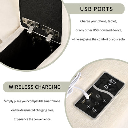 Upholstered Modular Sofa with  with Storage Space, USB Charge - Lorena Segura Design