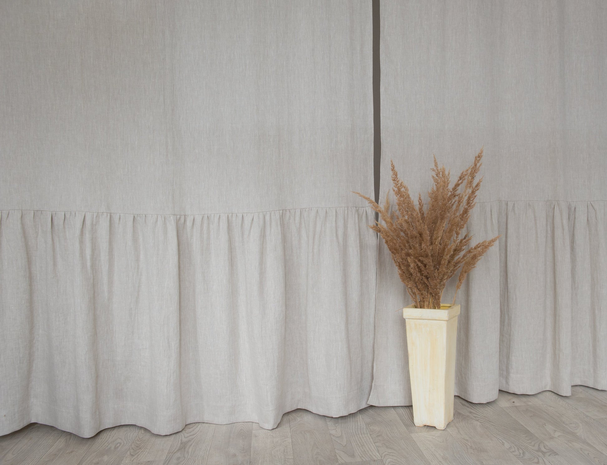 Natural Light linen curtain with ruffles, rod pocket - Lorena Segura Design