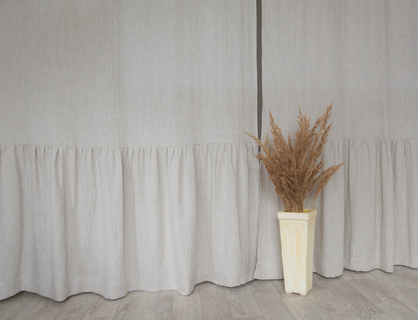 Natural Light linen curtain with ruffles, rod pocket - Lorena Segura Design Lorena Segura Design