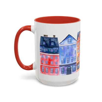 Colorful Watercolor Cityscape Accent Coffee Mug (11, 15oz) - Lorena Segura Design