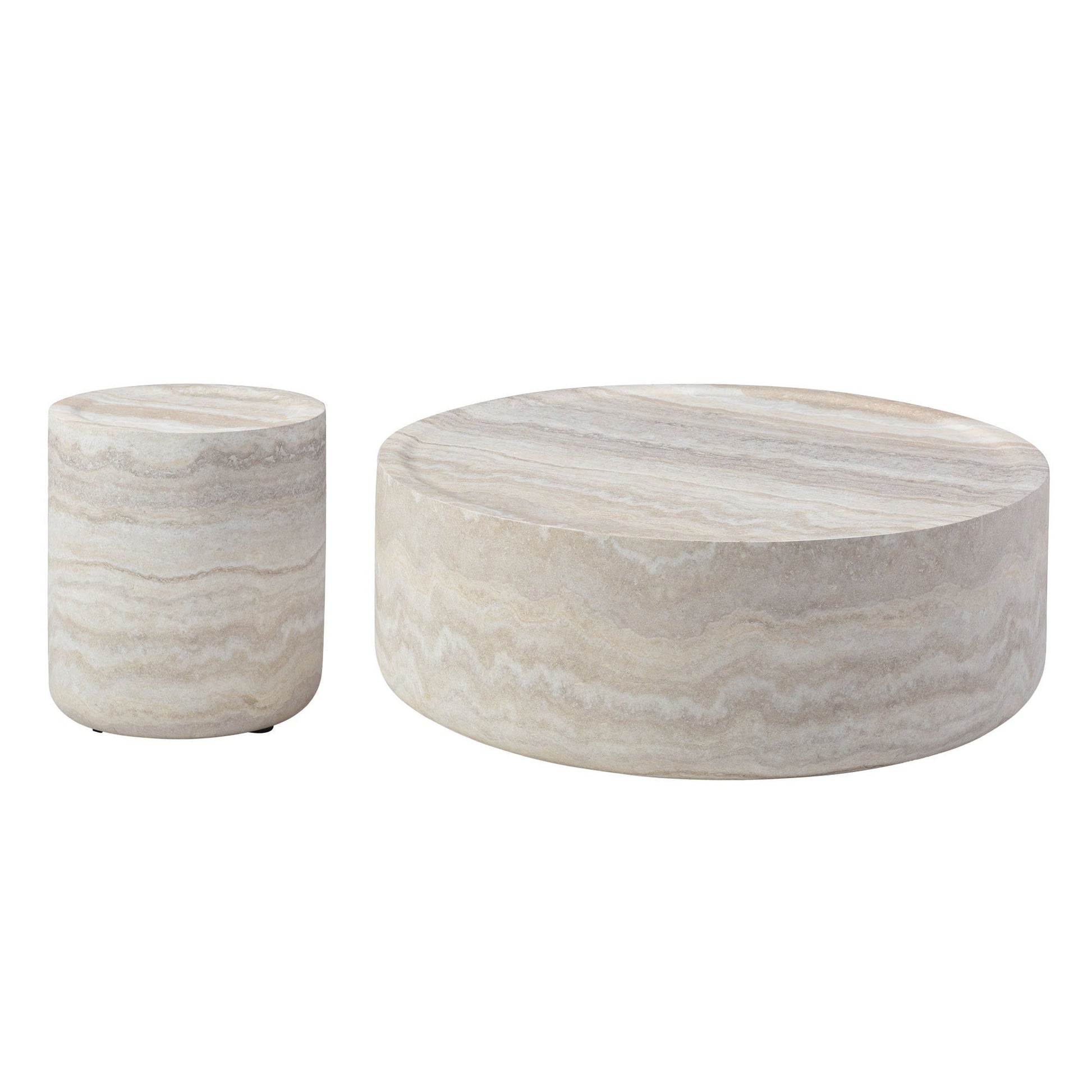 Set of 2 Faux MARS Pattern Coffee Tables side Table Round Tea Faux - Lorena Segura Design