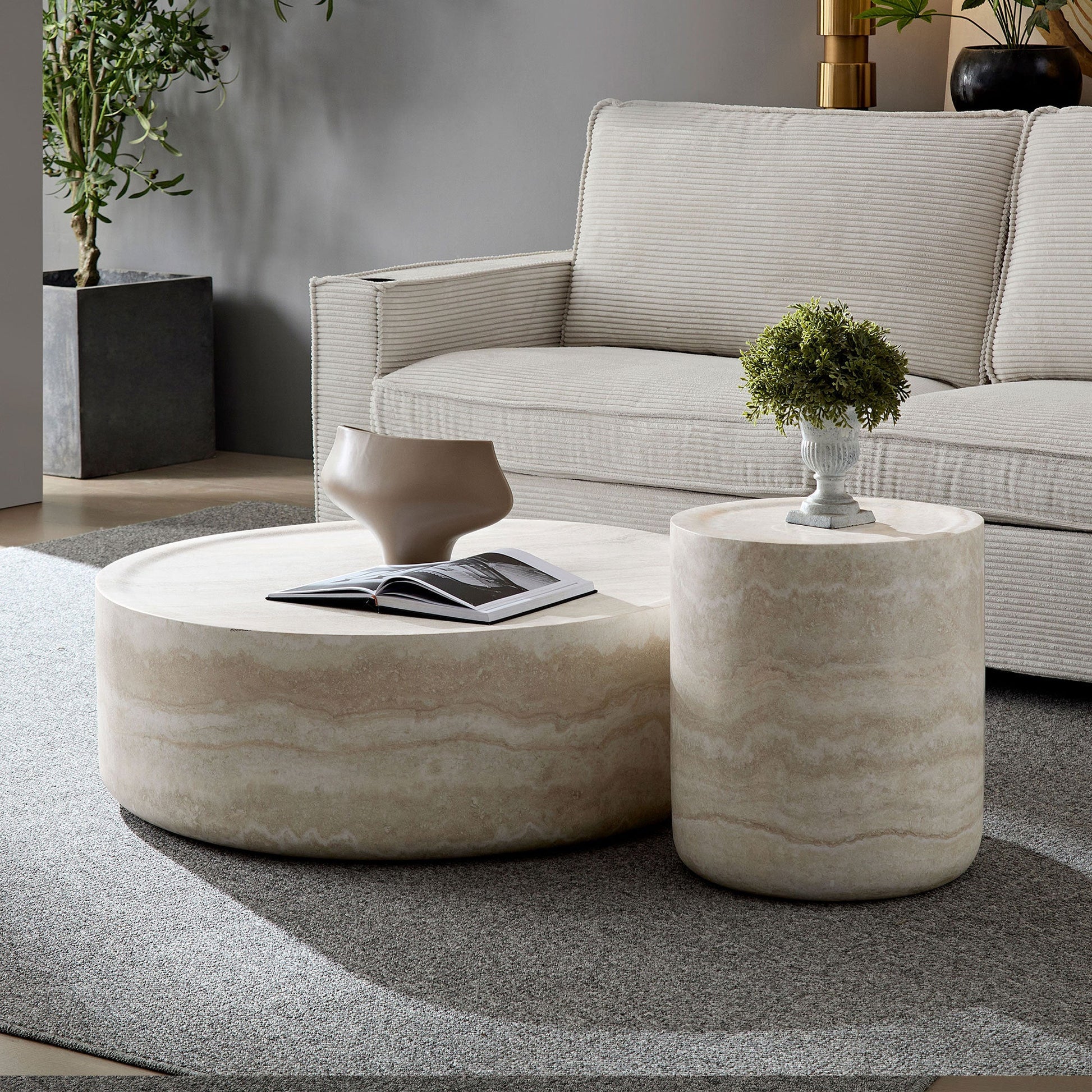 Set of 2 Faux MARS Pattern Coffee Tables side Table Round Tea Faux - Lorena Segura Design