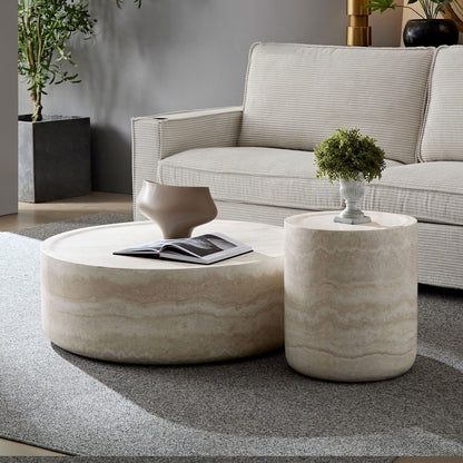 Set of 2 Faux MARS Pattern Coffee Tables side Table Round Tea Faux - Lorena Segura Design