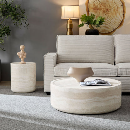 Set of 2 Faux MARS Pattern Coffee Tables side Table Round Tea Faux - Lorena Segura Design