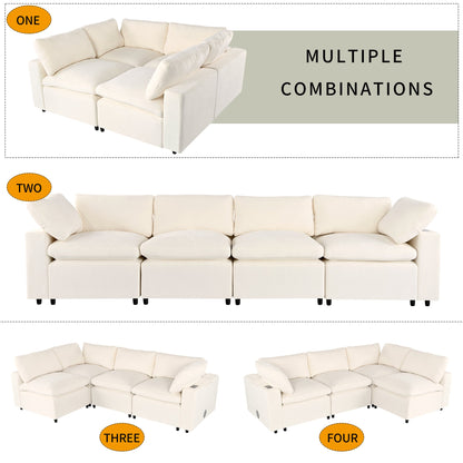 Upholstered Modular Sofa with  with Storage Space, USB Charge - Lorena Segura Design