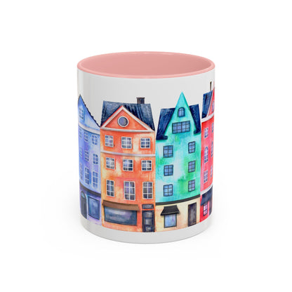 Colorful Watercolor Cityscape Accent Coffee Mug (11, 15oz) - Lorena Segura Design