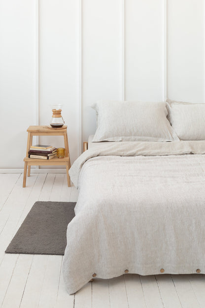 Natural Light and Striped Beige double side linen bedding set - Lorena Segura Design