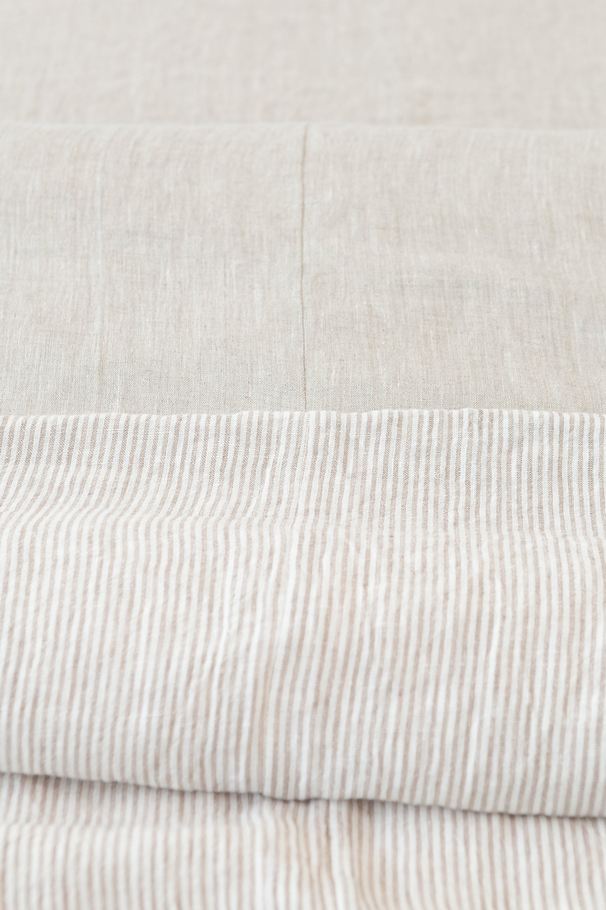 Natural Light and Striped Beige double side linen bedding set - Lorena Segura Design