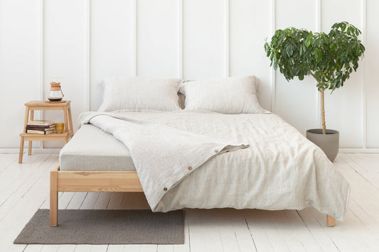 Natural Light and Striped Beige double side linen bedding set - Lorena Segura Design Lorena Segura Design
