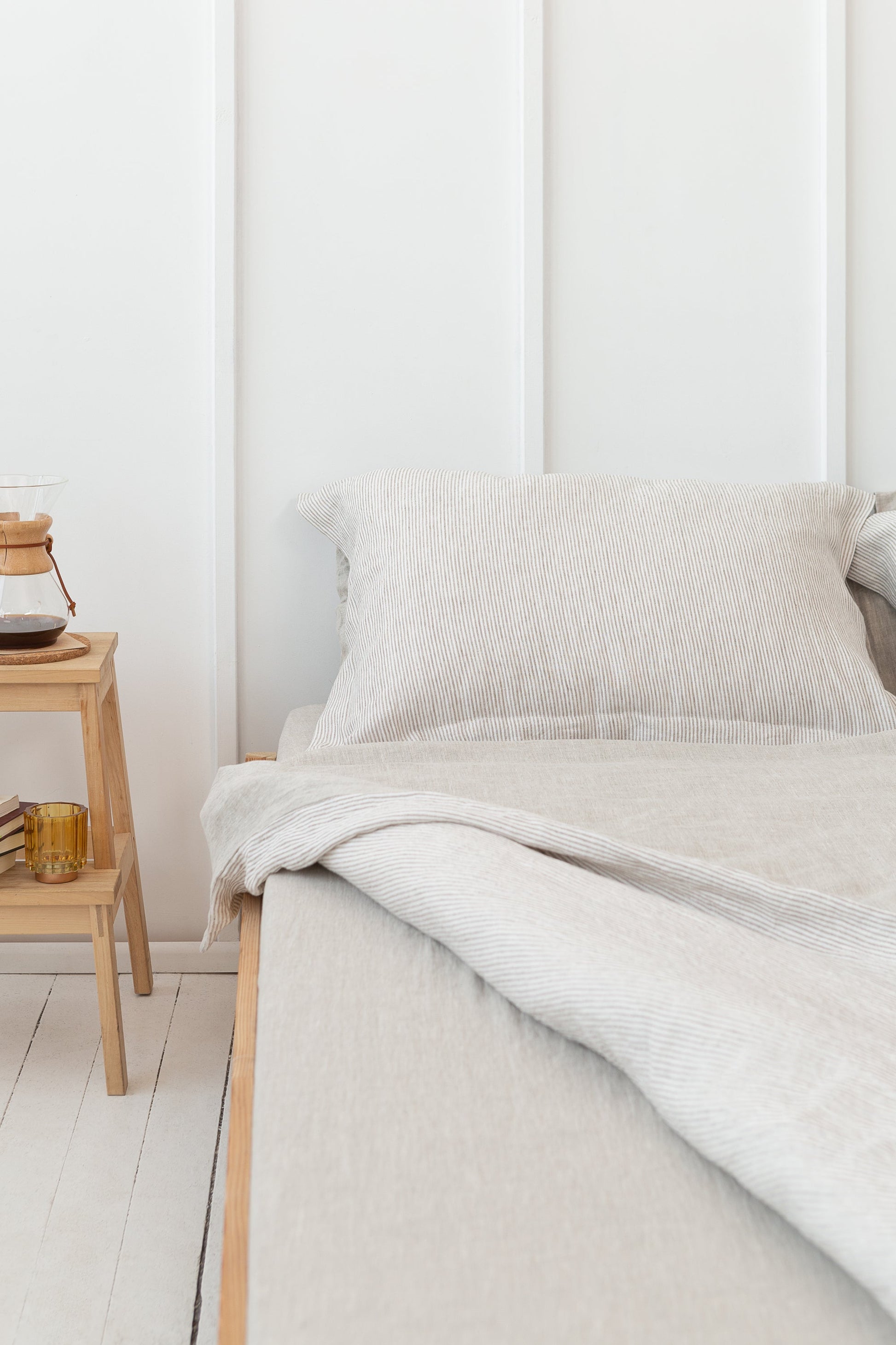 Natural Light and Striped Beige double side linen bedding set - Lorena Segura Design