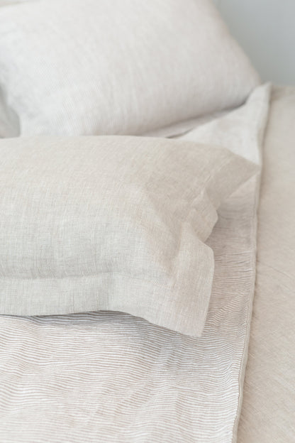 Natural Light and Striped Beige double side linen bedding set - Lorena Segura Design