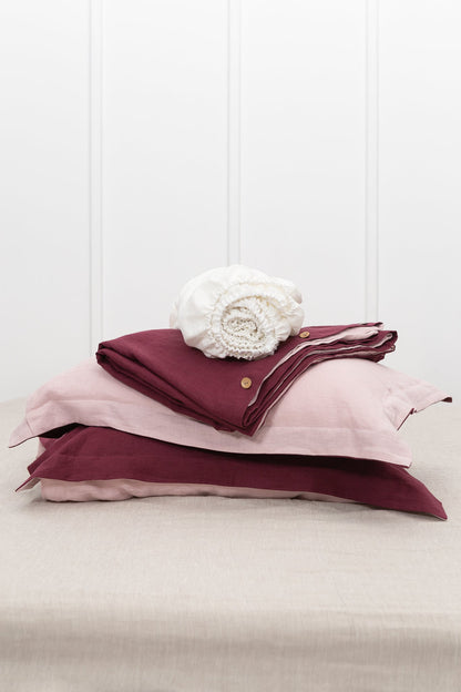 Dark Plum and Pale Pink double side linen bedding set, two tones - Lorena Segura Design
