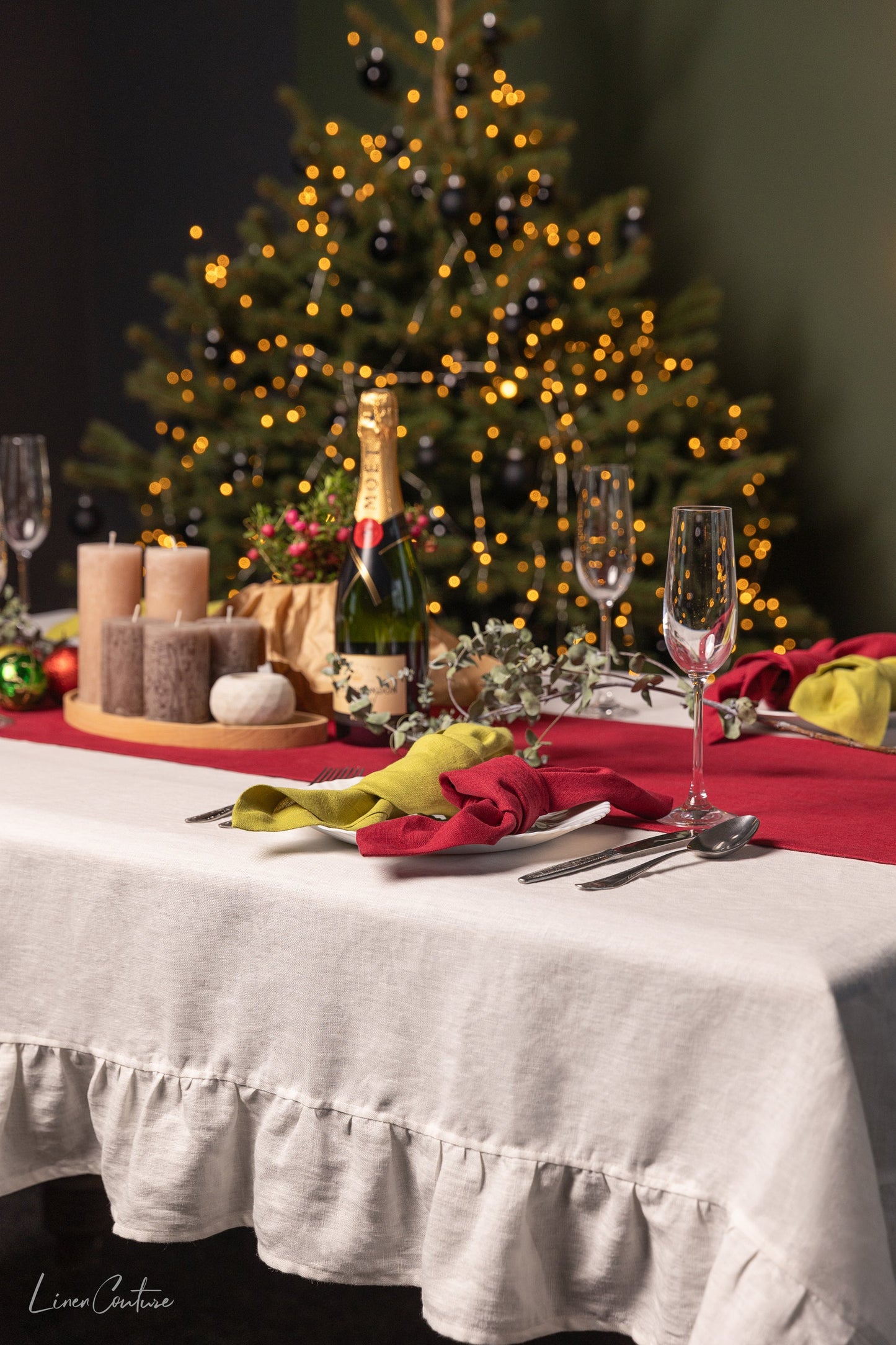 Natural Light  linen tablecloth with ruffles - Lorena Segura Design Lorena Segura Design