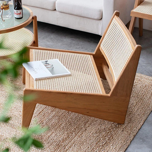Nordic Solid Wood Rattan Woven Recliner Armchair - Lorena Segura Design Lorena Segura Design