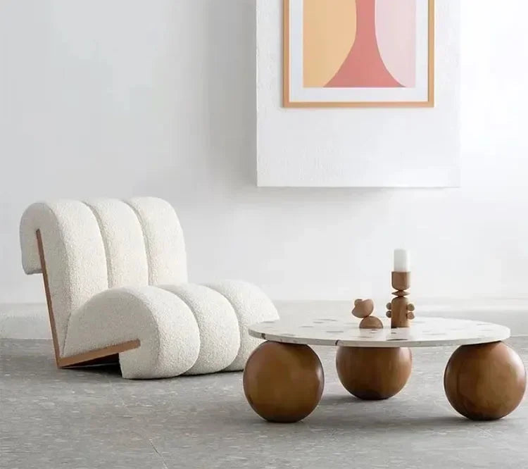 modern nordic living room furniture lambswool upholstery lounge chair - Lorena Segura Design