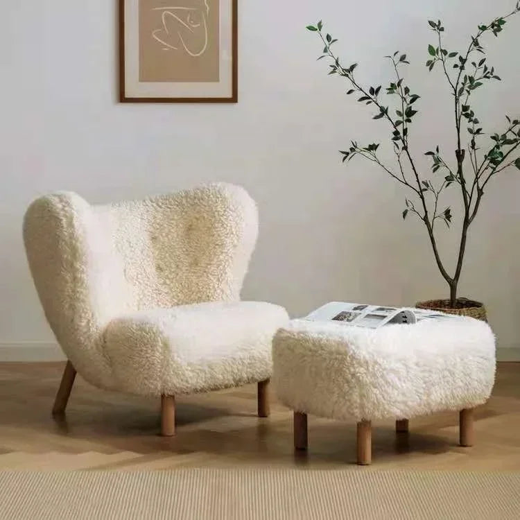 modern lounge chair Teddy wool boucle fabric white accent chair - Lorena Segura Design