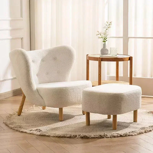 modern lounge chair Teddy wool boucle fabric white accent chair - Lorena Segura Design Lorena Segura Design