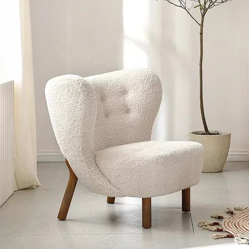 modern lounge chair Teddy wool boucle fabric white accent chair - Lorena Segura Design Lorena Segura Design