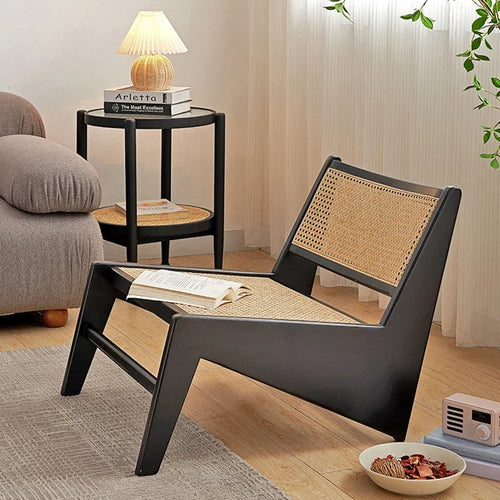 Nordic Solid Wood Rattan Woven Recliner Armchair - Lorena Segura Design Lorena Segura Design