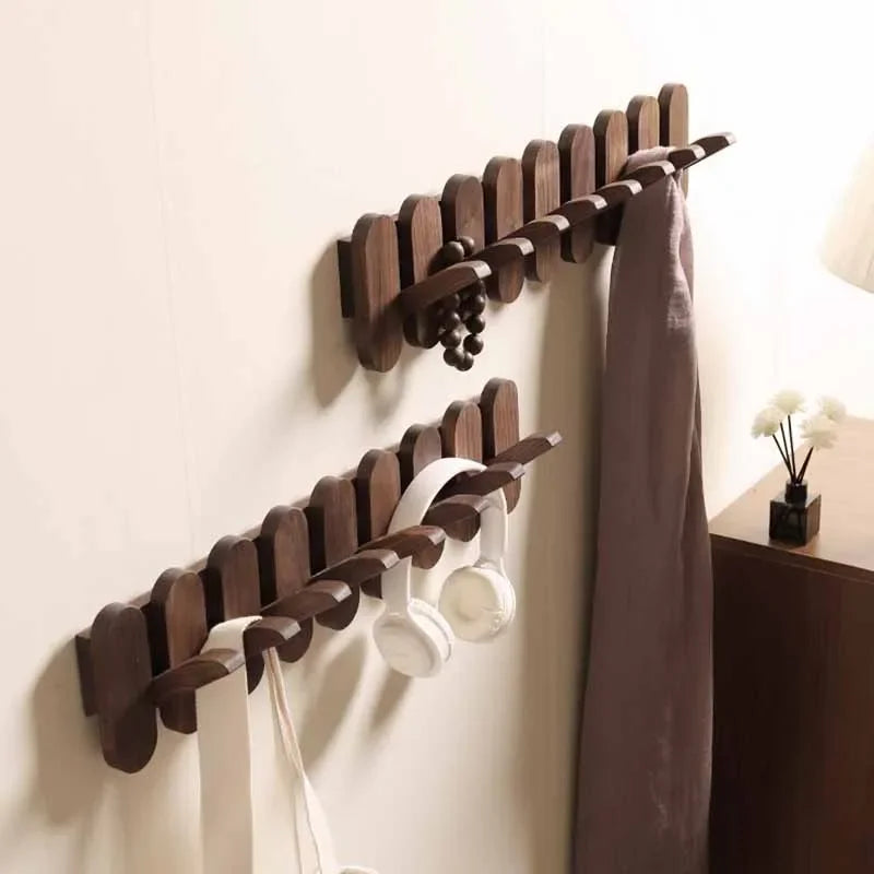 Luxury Wall Coat Rack Walnut Wood Clothes Dress Hanger Hooks Backpack - Lorena Segura Design