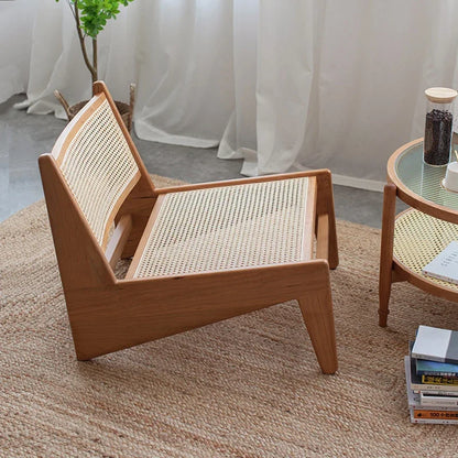 Nordic Solid Wood Rattan Woven Recliner Armchair - Lorena Segura Design