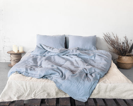 Ice Blue linen bedding set with zipper - Lorena Segura Design Lorena Segura Design