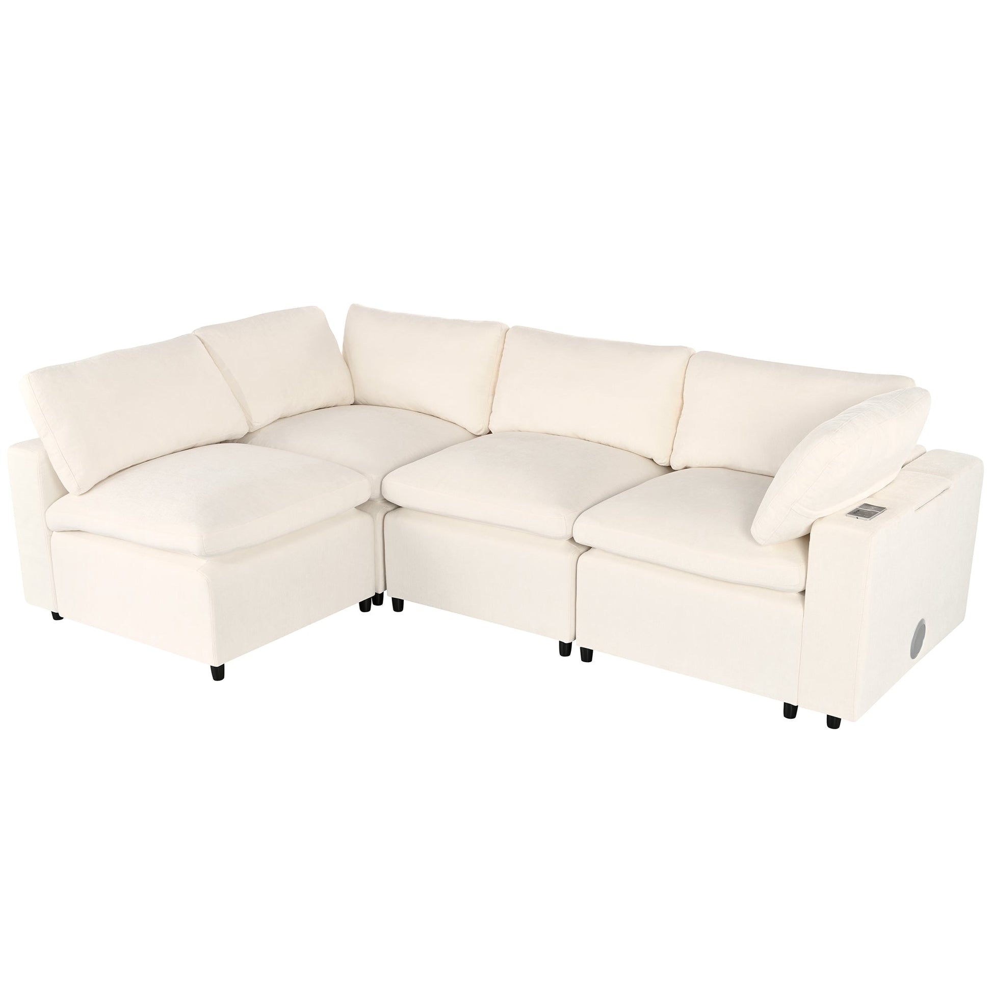 Upholstered Modular Sofa with  with Storage Space, USB Charge - Lorena Segura Design