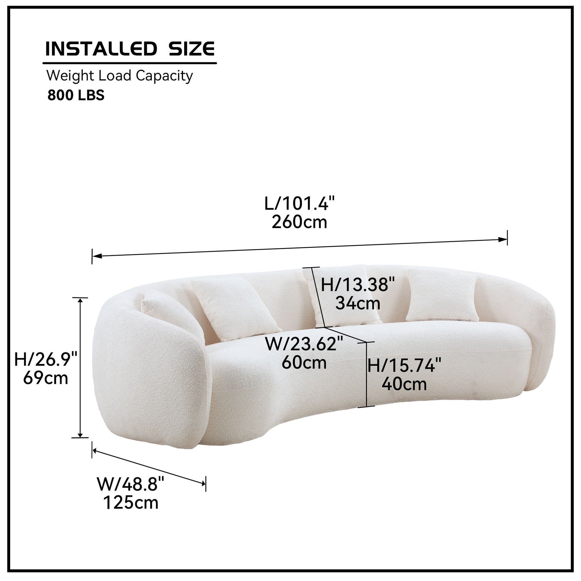 102'' 5-Seater Boucle Sofa Modern Sectional Half Moon Leisure Couch - Lorena Segura Design