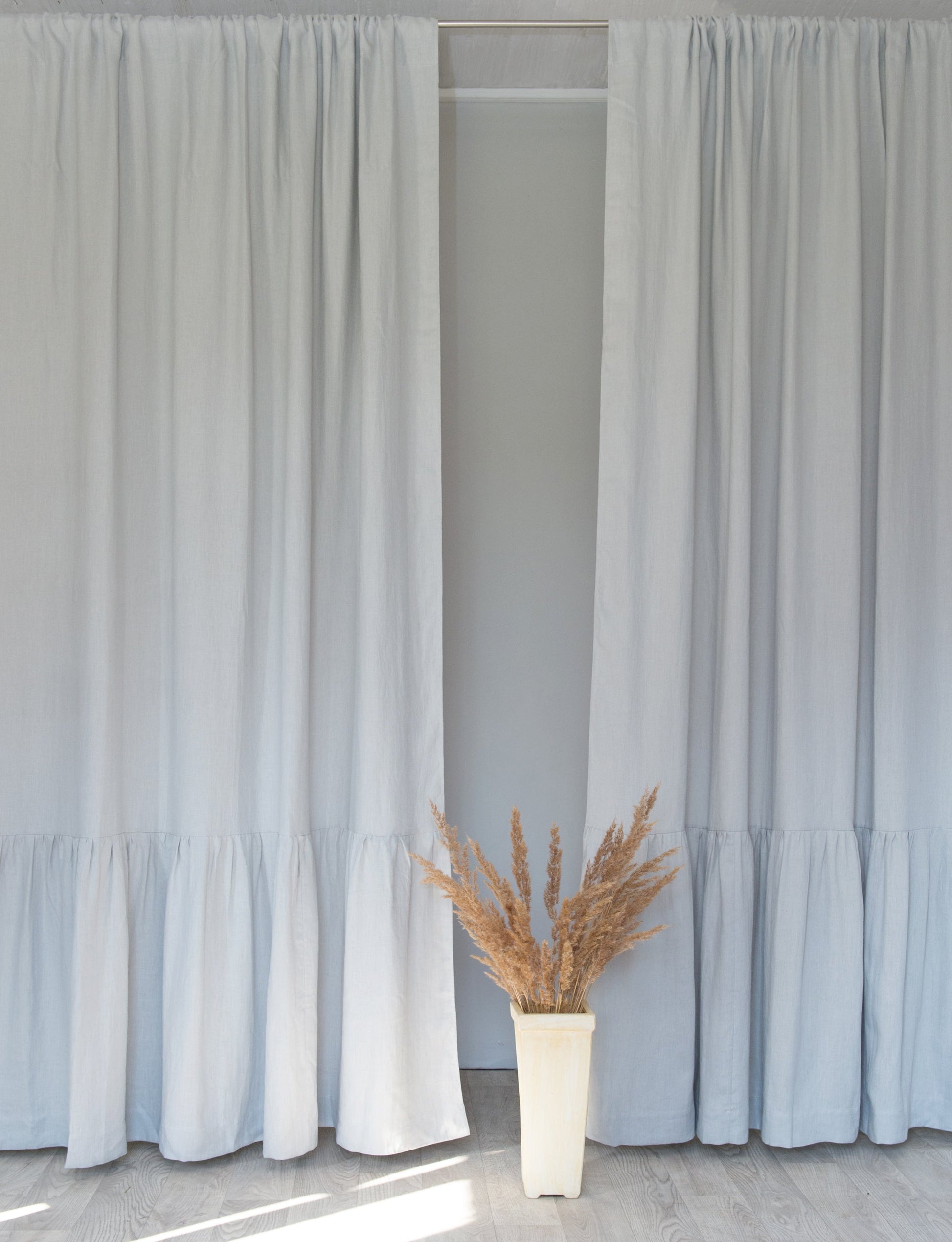 Natural Light linen curtain with ruffles, rod pocket - Lorena Segura Design